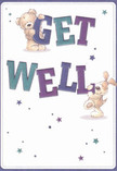 Overflowing with joyful colour and heartfelt kindness, this endearing get well card spotlights a pair of loveable companions-a soft teddy bear and a playful puppy-who leap spirit-bright from the page. The animated bear clings to the script of 'GET' above, while the joyful puppy snuggles below, together supporting the bold, vibrant 'WELL' in shades of teal and indigo. These lively hues stand out vividly against the card's creamy white backdrop, reminiscent of cheerful floral displays seen in Lisson Grove's bustling shops or delivered to friends in nearby Paddington Green. Sprinkled stars in blue and purple tones twinkle across the design, creating a whimsical, hopeful mood that seems to dance through the air, much as laughter might echo around local community gardens. Every detail-from the illustrated softness of fur to the expressive, comforting smiles-suggests a gentle embrace, a warm touch that reaches out to anyone needing to recover. This card, rich in visual and emotional texture, offers more than a message: it extends the restorative kindness and optimism that define Lisson Grove, making this get well greeting as soothing and memorable as a freshly arranged bouquet delivered to a loved one's door.