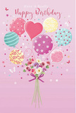 A whimsical birthday illustration seems to float over Lisson Grove like a light breeze, with pastel balloons and a dainty bouquet rising together in a graceful, celebratory arc. The background is a soft blush pink, soothing and bright at once, providing a gentle stage on which clusters of balloons glide upward. Their colours-powdery pinks, cool sea greens, warm yellows, and soft lavenders-blend harmoniously, while each balloon showcases its own personality through delicate patterns. Some are encircled with candy-striped ribbons that twist around their rounded forms, others are dusted with dainty polka dots, and a central heart-shaped balloon glows with quiet affection, evoking the warmth of a close friend's birthday wish. Anchoring this light-filled display is a hand-tied bouquet at the base, brimming with small roses and anemone-like blooms in shades of ivory, blush, and mauve, their imagined petals soft and velvety, reminiscent of fresh stems arranged at a nearby Lisson Grove flower shop. The stems are gathered and tied with a violet satin bow, whose gentle sheen adds a polished finishing touch. Scattered stars and fluttering butterflies hover around the arrangement, as though caught in a moment of enchanted stillness above the local streets. Soft, ambient light washes over the balloons and petals, creating subtle shadows that add dimensionality while preserving the airy feel of the design. The overall impression is one of sweet, understated festivity, like receiving a beautifully illustrated birthday card alongside a same-day flower delivery in Lisson Grove-an invitation to pause, smile, and savour a bright, unforgettable moment shaped by colour, care, and thoughtful design.